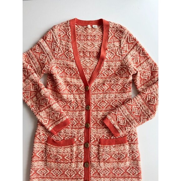 MOTH Orange Cotton Jacquard Knit Duster Cardigan Sweater, Size M - Picture 5 of 15